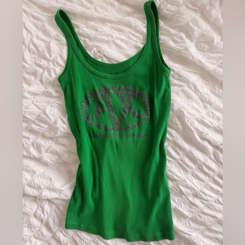Green Studded/Bejeweled Armani Exchange Ribbed Tank Top Camisole